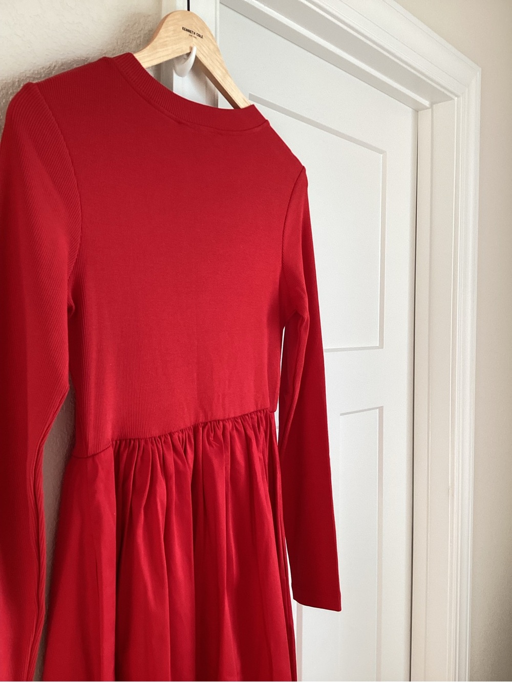 Anthropologie Long Sleeve Dress Crew Neck Twofer Button Front Midi New Small Red - Picture 9 of 12